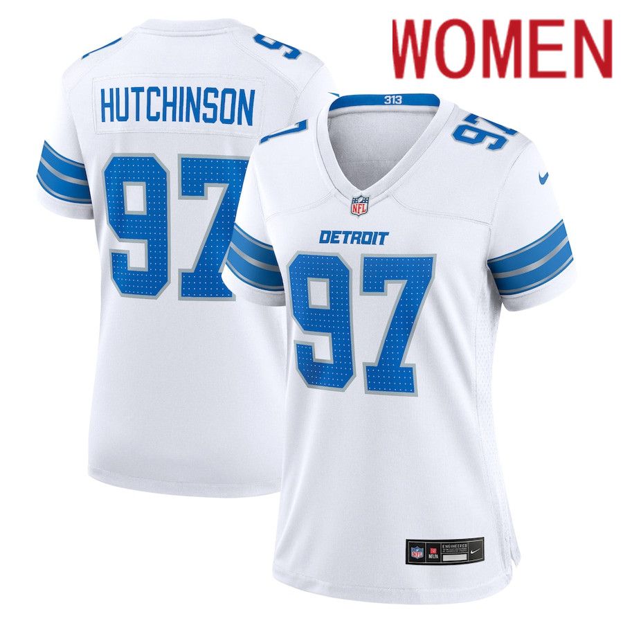 Women Detroit Lions 97 Aidan Hutchinson Nike White Game NFL Jersey
